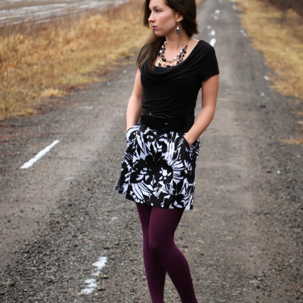 Black and White Floral Mini Skirt